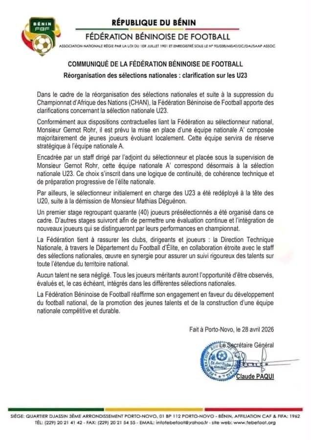 U23, A’, U20 : la FBF redessine totalement la carte des sélections nationales