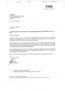 Fax FIFA confirmation AG du 15 avril 2011 a la FBF