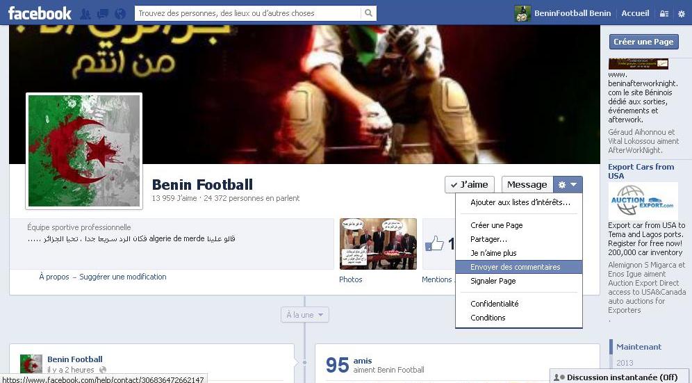 Comment Signaler la Page facebook de Beninfootball